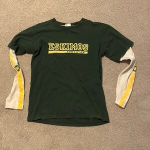 Eskimos Edmonton Men's Long Sleeve Shirt - Green and Yellow